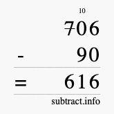 Calculate 706 minus 90 using long subtraction Calculate 706 minus 90 using long subtraction