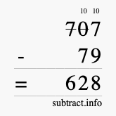 Calculate 707 minus 79 using long subtraction