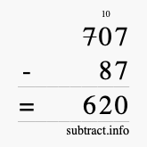 Calculate 707 minus 87 using long subtraction