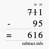 Calculate 711 minus 95 using long subtraction