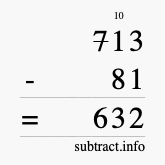 Calculate 713 minus 81 using long subtraction