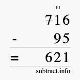 Calculate 716 minus 95 using long subtraction