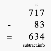 Calculate 717 minus 83 using long subtraction