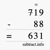 Calculate 719 minus 88 using long subtraction