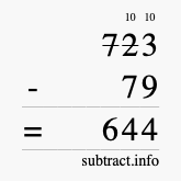 Calculate 723 minus 79 using long subtraction