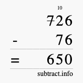 Calculate 726 minus 76 using long subtraction