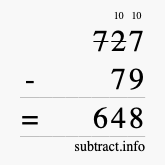 Calculate 727 minus 79 using long subtraction