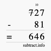 Calculate 727 minus 81 using long subtraction