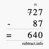Calculate 727 minus 87 using long subtraction