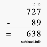 Calculate 727 minus 89 using long subtraction