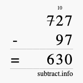 Calculate 727 minus 97 using long subtraction