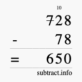 Calculate 728 minus 78 using long subtraction