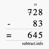 Calculate 728 minus 83 using long subtraction