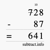 Calculate 728 minus 87 using long subtraction