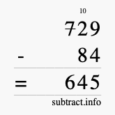 Calculate 729 minus 84 using long subtraction