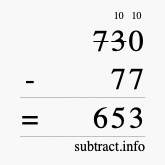 Calculate 730 minus 77 using long subtraction