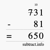 Calculate 731 minus 81 using long subtraction