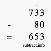 Calculate 733 minus 80 using long subtraction