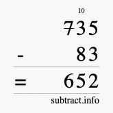 Calculate 735 minus 83 using long subtraction