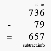 Calculate 736 minus 79 using long subtraction