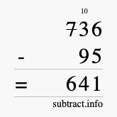 Calculate 736 minus 95 using long subtraction