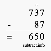 Calculate 737 minus 87 using long subtraction