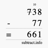 Calculate 738 minus 77 using long subtraction