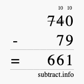 Calculate 740 minus 79 using long subtraction