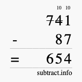 Calculate 741 minus 87 using long subtraction