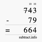 Calculate 743 minus 79 using long subtraction