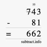 Calculate 743 minus 81 using long subtraction