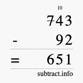 Calculate 743 minus 92 using long subtraction