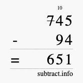 Calculate 745 minus 94 using long subtraction