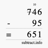 Calculate 746 minus 95 using long subtraction