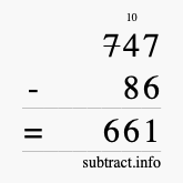Calculate 747 minus 86 using long subtraction