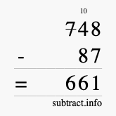 Calculate 748 minus 87 using long subtraction