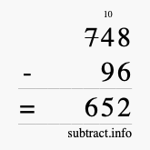 Calculate 748 minus 96 using long subtraction