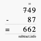 Calculate 749 minus 87 using long subtraction