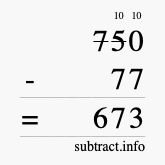 Calculate 750 minus 77 using long subtraction