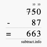 Calculate 750 minus 87 using long subtraction