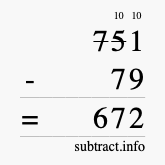Calculate 751 minus 79 using long subtraction