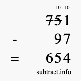 Calculate 751 minus 97 using long subtraction