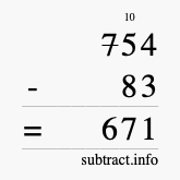 Calculate 754 minus 83 using long subtraction