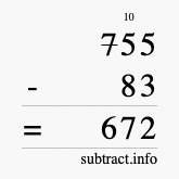 Calculate 755 minus 83 using long subtraction