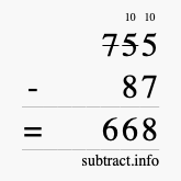 Calculate 755 minus 87 using long subtraction