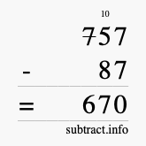 Calculate 757 minus 87 using long subtraction