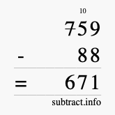 Calculate 759 minus 88 using long subtraction