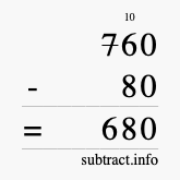 Calculate 760 minus 80 using long subtraction