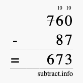 Calculate 760 minus 87 using long subtraction