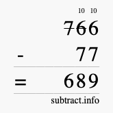Calculate 766 minus 77 using long subtraction